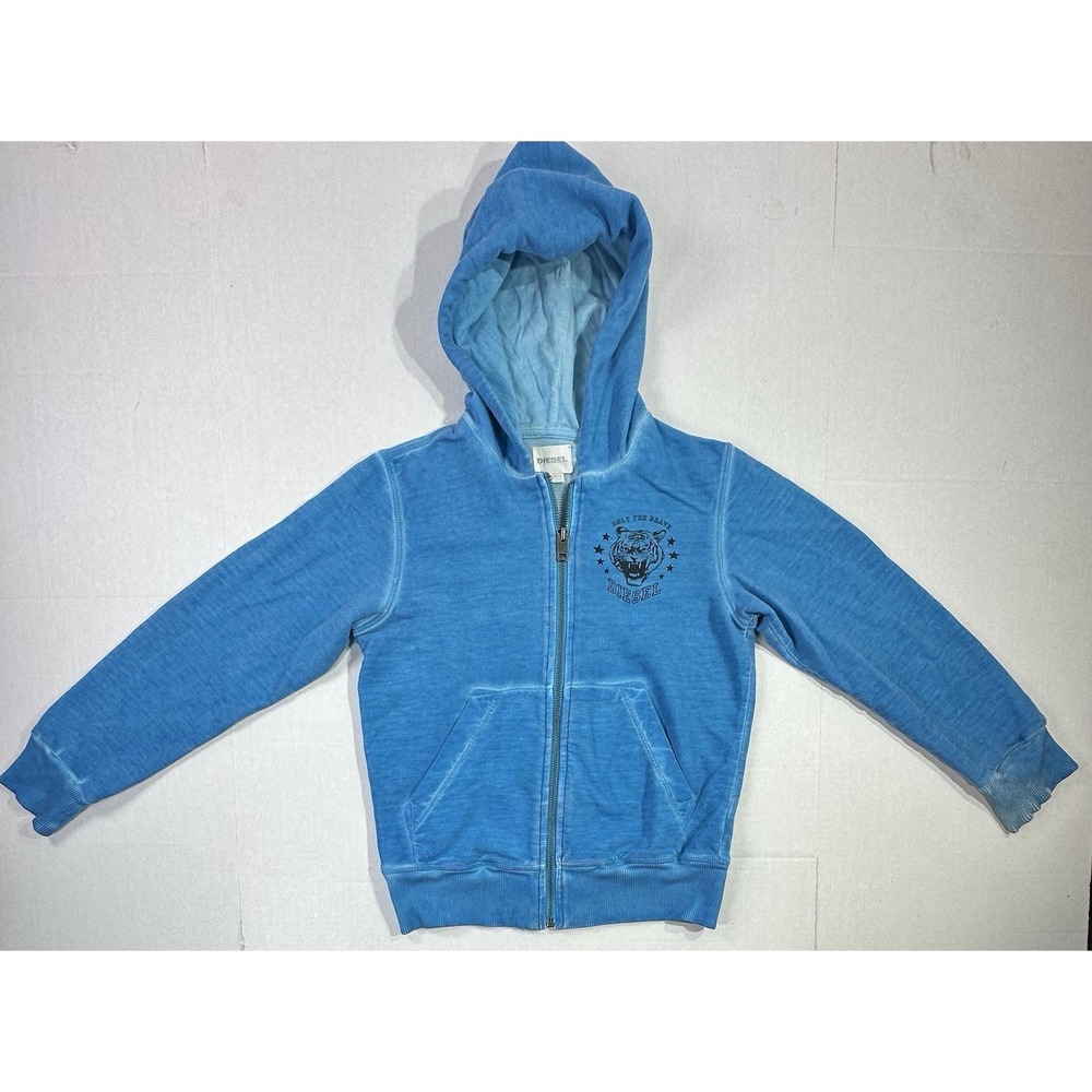 Diesel Kids Hoodie Size 10 Blue Full Zip Tiger Graphic Only The Brave Youth